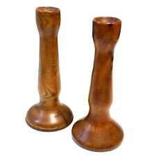 Gorgeous Teak MCM Pair of Candle Holders Vintage picture