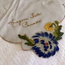 Vintage Niagara Falls NY Souvenir Handkerchief Scarf Hand Painted Floral picture