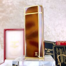 Vintage Cartier Lighter Brown Marble Lacquer Pentagon Gold Finish w/ Card & Case picture
