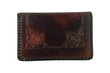 Vintage Justin Tooled Sheerhide Leather Wallet Whipstitch Western Rodeo Box picture