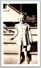 Original Old Outdoor Vintage Photo Picture Cute Smiling Little Girl Dress picture
