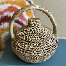 Vintage Buka Style Basket w/ Lid Handle Woven African? Southwestern? New Guinea? picture