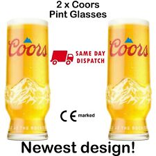 2 x Coors Pint Glasses, CE Marked Brand New Design 20oz 100% Genuine, Nucleated picture