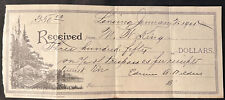 Vtg 1901 Bank Check FISHING Vignette Lansing Michigan $350 for Trespassing picture