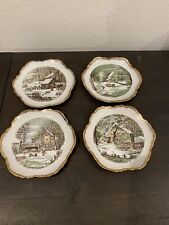 Vintage Currier & Ives Set of 4 Winter Homestead Scenes Decorative Wall Plates  picture