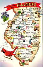 IL-Illinois, Scenic Map Greetings, Landmarks, Vintage Postcard picture
