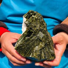 3.71LB Natural green tourmaline quartz crystal cluster mineral specimen Healing picture