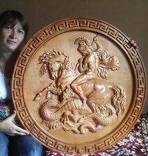  Saint George and the Dragon Large picture Carved on  Wood, gift for him, her. picture