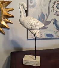 Wood Heron Egret Crane Beach Bird Figurine Sculpture White Metal Legs Decor EUC picture