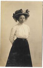 RPPC Postcard Pretty Nebraska Girl in Dress & Big Fancy Hat Surname Mossman AZO picture