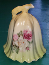 Antique Porcelain RS PRUSSIA FLORAL BELL ORIGINAL WOOD CLAPPER picture