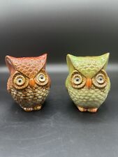 Vintage 1980's Ceramic Momentum Owl Coin Banks Set of 2 Orange and Green picture