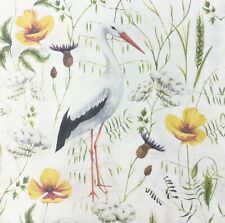 Two Individual Luncheons Decoupage Paper Napkins Floral Flower Bird Stork Spring picture