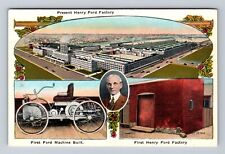Detroit MI-Michigan, Present & First Henry Ford Factory, Vintage Postcard picture