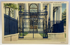 St. Philips Gateway, Charleston SC South Carolina Vintage Linen Postcard picture