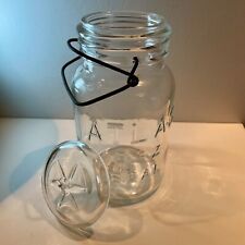 Vintage Early 1900s Hazel Atlas E-Z Seal Clear Glass Canning Jar with Wire Bale picture