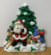 Vintage Plastic J.S.N.Y Santa Scene With Snowman Reindeer 6” Wall Hanging picture
