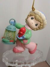 Vintage Precious Moments Christmas Holiday Ornament Ice Skater w/ Red Bird 1999 picture