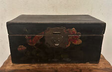Chinese Antique Vintage Hand Painted Hinged Storage Trinket Chest Box w Wax Seal picture