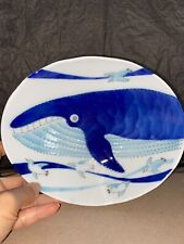 Japanese Ceramic Plate Dish Whale Penguin Ocean Dinner MINO YAKI WARE Blue White picture