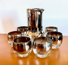 MCM Platinum Fade Pitcher & 6 Roly Poly Rocks Glasses Vitreon Queens Lusterware picture