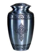 Esplanade Cremation Urn Memorial Container Full Size Standard Metal Urn Silver picture