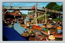 Bangkok Thailand, Floating Market Wat Sye Vintage Souvenir Postcard picture