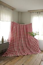 Curtain Vichy check fabric pink & white Antique French 1700's c1750-1800 textile picture