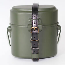 Post War West German Mess Kit Tin and Leather Strap Green picture