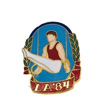 VTG LA '84 Summer Olympics Gymnastics  Lapel Hat Tie Pin Enamel Brass Gold Toned picture