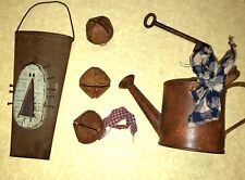 Lot of 6 vintage Rusty Art Decorations Water Can Bells Skelton Key Wall Pocket picture
