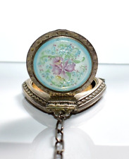 STUNNING Antique ORCHID Hand Painted STERLING ENAMEL GUILLOCHE Compact by THOMAE picture