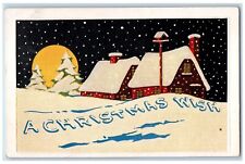 Christmas Postcard Houses Pine Trees Covered Snow Winter Embossed c1910's picture
