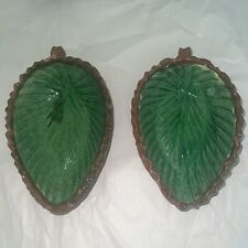 VTG 2 Patamban Michoacan Mexico Green Leaf Red ware Bowls 7x4.25 picture