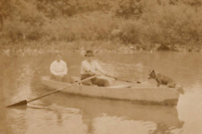 Man Woman Dog Row Boat RPPC Photo Real Postcard 1910s O.A. Sellers Richland PA picture