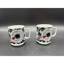 Vintage Coffee Mugs Cups Ladybugs Nasco Japan Daisy Flower Power Black White Red picture