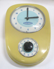OLD NAVY RETRO 1950 ERA YELLOW/CREAM KITCHEN WALL CLOCK WITH 60 MINUTE TIMER picture
