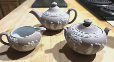 Tea Set of 5 RARE Wedgwood Lilac Jasperware C1899 Teapot Sugar Bowl Creamer Lids picture
