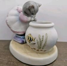 ADORABLE Schmid 1986 Kitty Cucumber Fish in a Bowl Figurine  picture