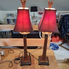 Vintage Pair Uttermost Lighting Bamboo Effect Table Lamps  Faux Leather Shades picture