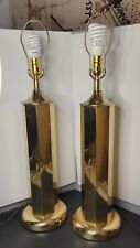 Pair of Brass Column Table Lamps MCM Clover Lamp Co Octagonal Modern Hollywood picture