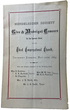 1869 Mendelssohn Society Program Third Congregational Church Music Concert ATQ picture