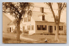 RPPC Sisters Portrait of Older & Baby Sister at Large Farm Home Postcard picture