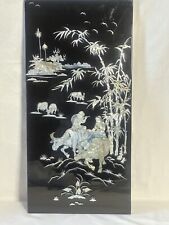 Chinese Wall Art Mother Of Pearl On Black Lacquerware 23.58” Tall 11 3/8” Wide picture