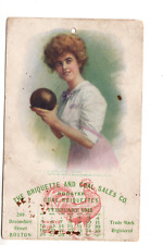 Adv Calendar Postcard: February 1911; Woman w/ bowling ball - Coal Briquettes picture
