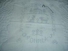 Vtg 70s ABCs Dog Cat Home Birth Announcement Stamped for Embroidery 10x11 #PB11 picture