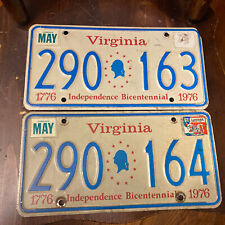Virginia License Plate Pair 290 163 290 164 1776-1976 INDEPENDENCE BICENTENNIAL picture
