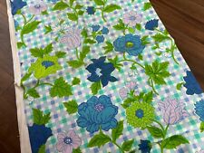 Vintage Purple Blue Green Gingham Floral Cotton Decor Fabric 50x104 2.75 Yards picture