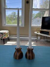 Lenox Candle Set Of 2 Pair Vintage Turned Wood Candlestick Holders Taper Mcm picture