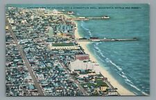 Atlantic City New Jersey Boardwalk Hotels Aerial View Piers 1940s Linen Postcard picture